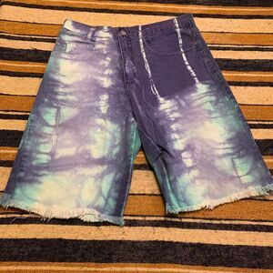 Vintage 80s 90s High Rise Tie Dye Paris Sport Club Denim Jean Shorts Womens